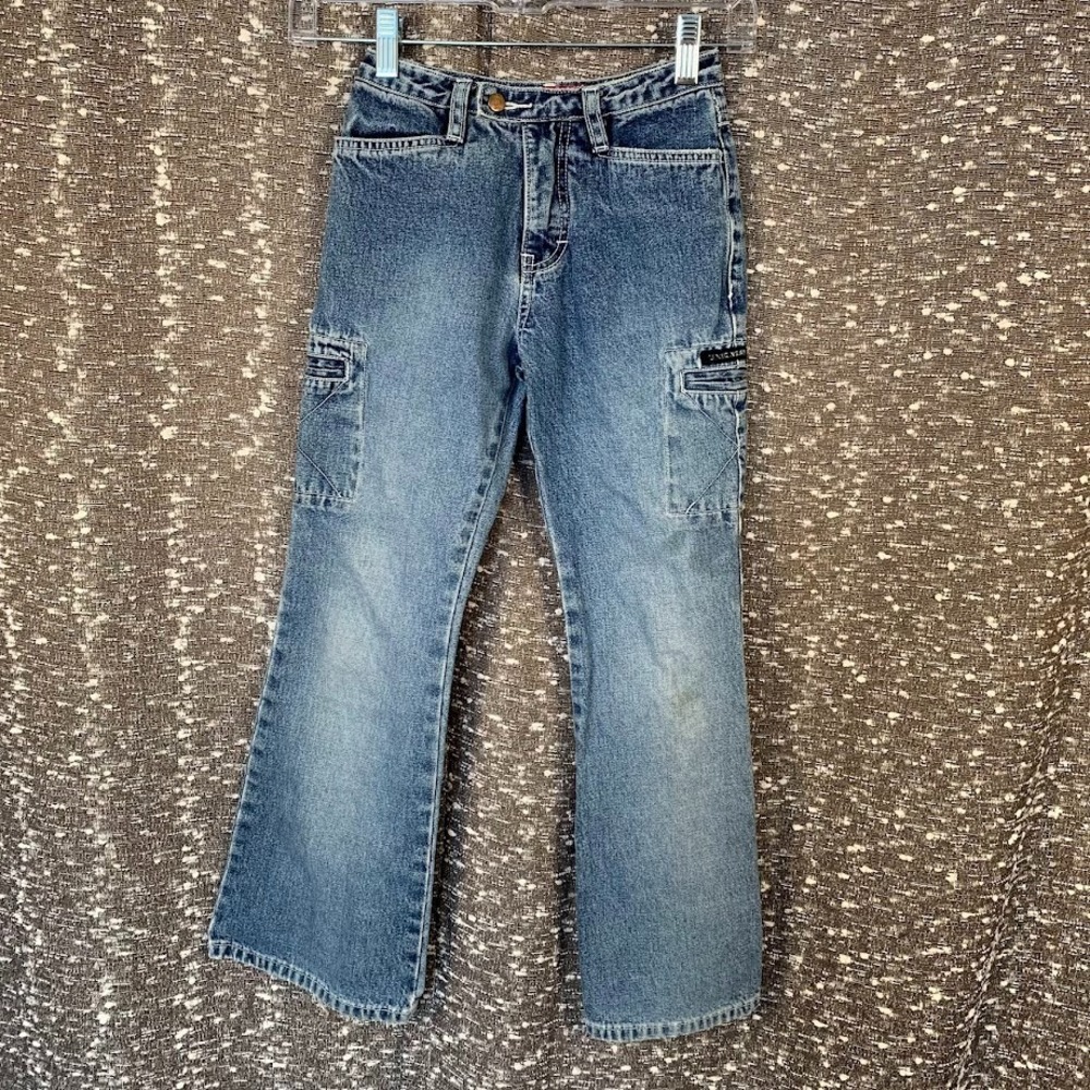 Vintage Y2K Unionbay‎ Cargo Denim Flare Jeans Youth Girl's Size 7